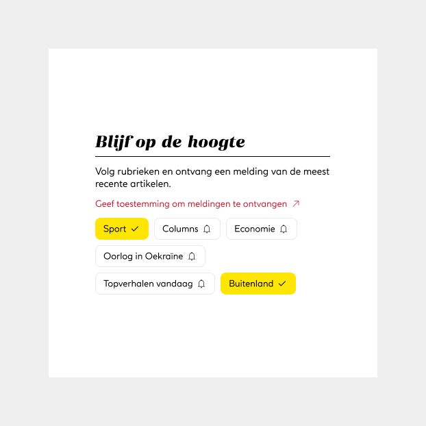 A design of the tags for De Margriet in Light Mode