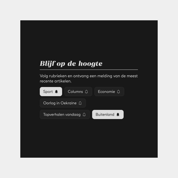 A design of the tags for De Margriet in Dark Mode